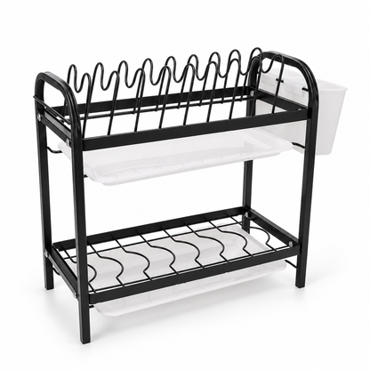 🍽️ Dish Organizer | Black Metal | Kitchen | Newlyweds | Two-Tier Elegance