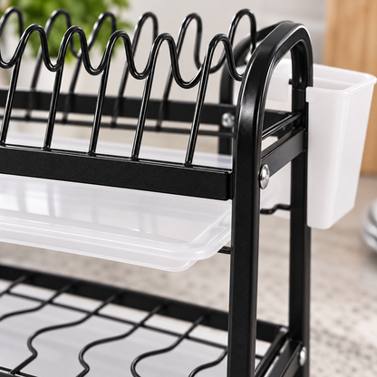 🍽️ Dish Organizer | Black Metal | Kitchen | Newlyweds | Two-Tier Elegance