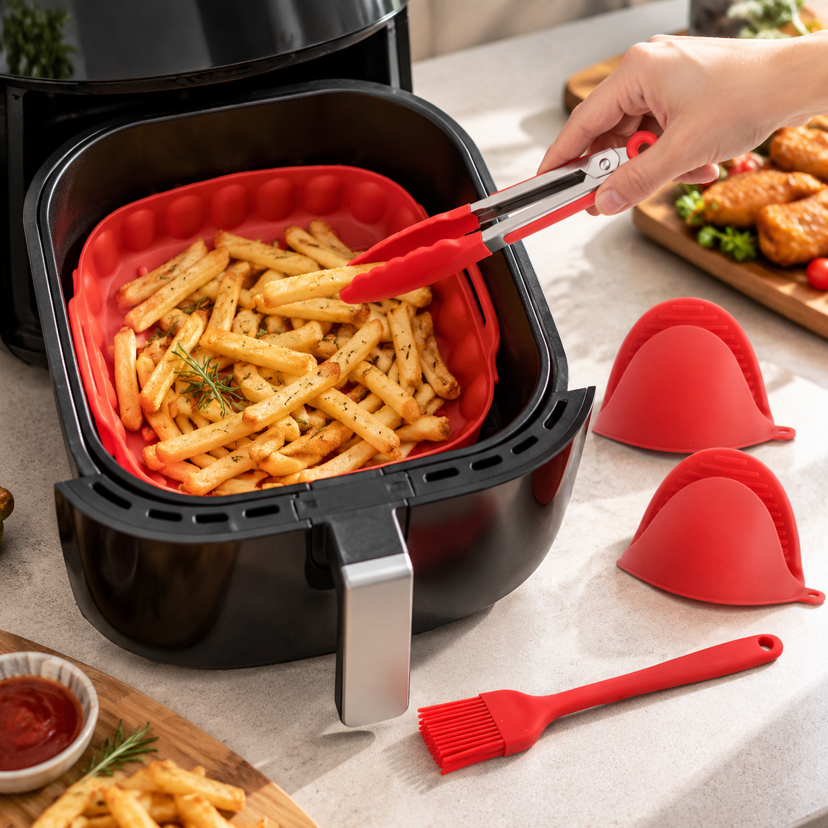 🍳 Air Fryer | Red Silicone Tools | Home Chef Favorite