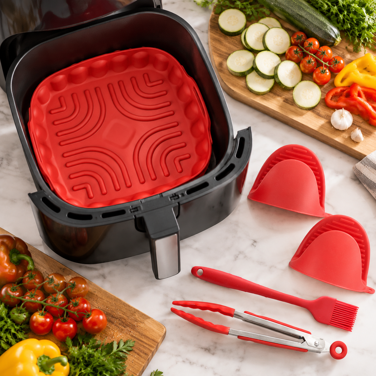 🍳 Air Fryer | Red Silicone Tools | Home Chef Favorite