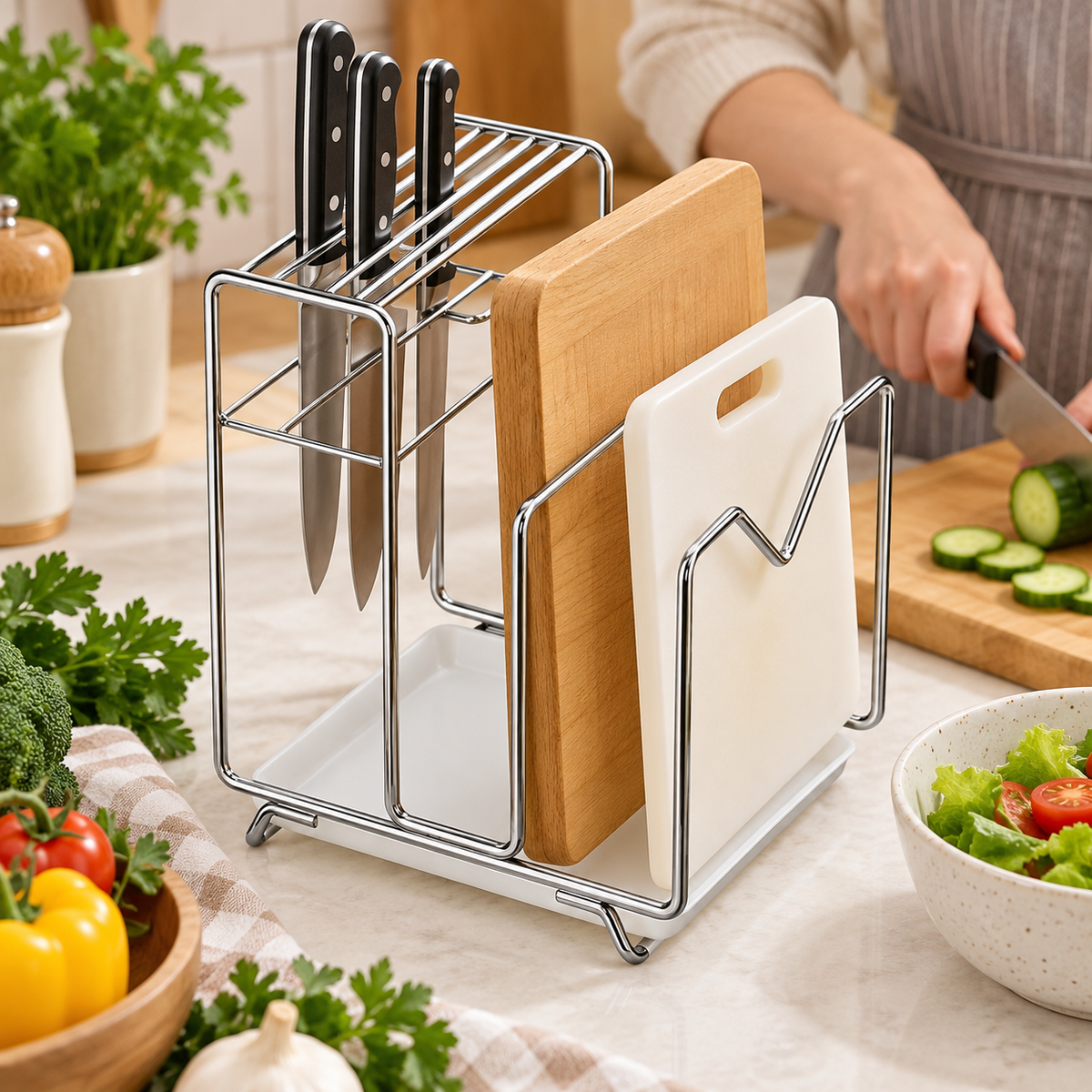 🔪 Organizer | Stainless Steel Countertop | Housewarming Gift | Sleek Silhouette